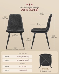 Set 2 scaune tapitate Vasagle, lemn/textil/piele PU, gri/negru, 44,5 x 55 x 85,5 cm, Resigilat, Grad A - Img 2