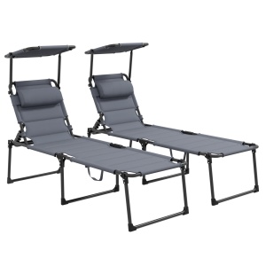 Set 2 sezlonguri gradina pliabile 70x201.5x45 cm, spatar 4 pozitii, tesatura Oxford, cadru otel, gri - Verificat A · Re-Bloom