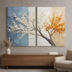 Set 2 tablouri decorative canvas model copac inflorit, 2x80x120 cm, panza/lemn, multicolor - Verificat A · Re-Bloom - Img 2