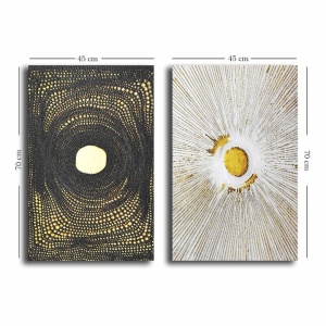 Set 2 tablouri decorative Re-Bloom, panza/lemn, alb/negru/auriu, 45 x 70 cm - Img 3