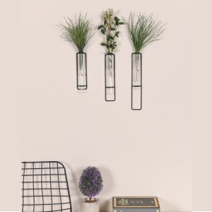 Set 3 decoratiuni de perete pentru flori Re-Bloom, metal, negru, 20 x 25 x 30 cm - Img 3