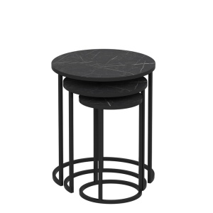 Set 3 masute de cafea Re-Bloom, PAL melaminat/metal, negru, Resigilat, Grad A