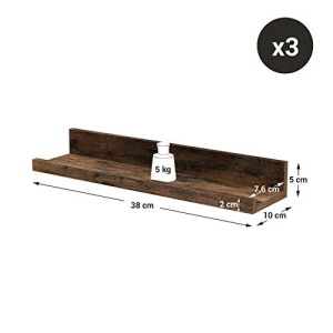 Set 3 rafturi de perete Vasagle, PAL, maro rustic, 38 x 10 x 5 cm, Resigilat, Grad A - Img 4