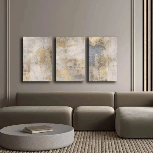 Set 3 tablouri decorative canvas, 3x45x70 cm, dimensiune totala 145x70 cm, panza 100% 2.8mm, cadru lemn pin 100%, gri/auriu - Verificat A · Re-Bloom - Img 2
