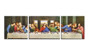 Set 3 tablouri decorative canvas model Cina cea de Taina, 2x30x30 cm + 1x30x40 cm, panza/lemn, multicolor - Verificat A · Re-Bloom