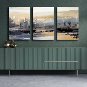 Set 3 tablouri decorative canvas triptic, 3x45x70 cm, dimensiune totala 145x70 cm, panza 100% 2.8mm, cadru lemn pin 100%, multicolor - Verificat A · Re-Bloom