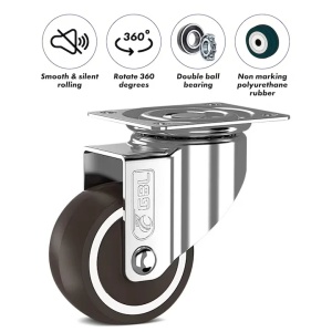 Set 4 roti universale GBL transport, poliuretan, 50mm, pivotante 360°, 200kg, argintiu/negru - Verificat A · Re-Bloom - Img 3