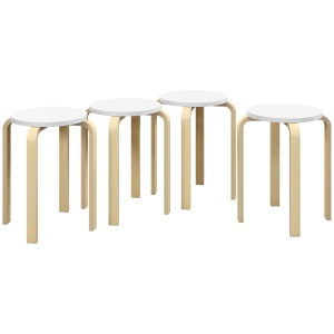 Set 4 scaune stivuibile placaj 40x40x45 cm, sezut 32x32 cm, finisaj vopsit, tampoane antiderapante, 120 kg, natur/alb - Verificat A · Re-Bloom