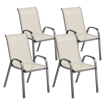 Set 4 scaune suprapozabile spatar inalt 54x71x93 cm, cadru otel, sezut si spatar textilena, capacitate 120 kg, negru si bej - Verificat A · Re-Bloom