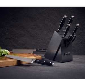 Set 6 cutite pentru bucatarie + foarfeca + suport Granit, Orient, Origin Series, premium, otel inoxidabil German X50 Ultra+, negru, Resigilat, Grad A - Img 3