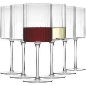 Set 6 pahare vin, model striat, 350 ml, sticla, transparent, Resigilat, Grad A
