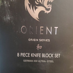 Set 8 piese Cutite pentru bucatarie, Suport Granit, foarfeca, Premium, Otel Inoxidabil German X50 Ultra+, Negru, Resigilat, Grad A - Img 5