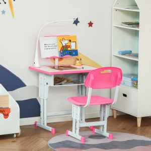 Set birou + scaun ergonomic pentru copii 6-12 ani, PP/MDF/otel, birou 60x45x90-102cm + scaun 40x36x70-74cm, inaltime reglabila, lampa LED 5W, sertar, suport carti, roz - Verificat A · Re-Bloom - Img 6