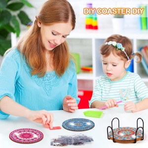 Set de 10 coastere cu suport si accesorii Foonii, lemn/acril, multicolor, 10 cm - Img 4