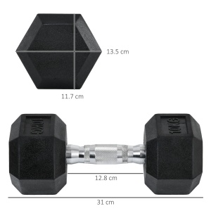 Set de 2 gantere hexagonale Re-Bloom, 10 KG, metal/cauciuc, negru/argintiu, 13,5 x 11,7 x 9,1 cm, Resigilat, Grad A - Img 2