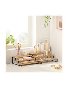 Set de 2 rafturi pentru condimente Songmics, bambus/metal, negru/natur, 32 x 24.5 x 11.2 cm, Resigilat, Grad A - Img 3