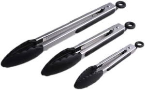 Set de 3 clesti de bucatarie Smithcraft, otel inoxidabil/silicon, argintiu/negru