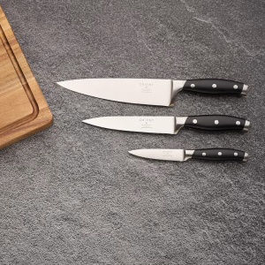 Set de cutite pentru bucatarie, 3 piese, premium, Otel Inoxidabil german X50 Ultra+, Negru, Resigilat, Grad A - Img 3