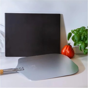 Set de pizza, lopata din aluminiu 30.5 x 85 cm, piatra de copt 38 x 30 cm, Negru, Resigilat, Grad A - Img 4