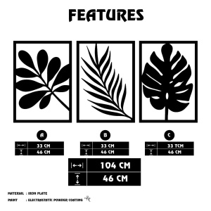 Set decoratiuni de perete Re-Bloom, 3 piese, metal, negru, 104 x 46 cm - Img 4