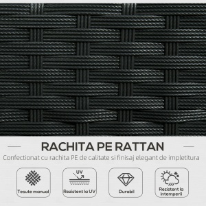 Set gradina 4 piese Re-Bloom, otel/ratan PE/poliester/sticla, 2 scaune 58x60x81 cm + fotoliu 2 locuri 101x60x81 cm + masa 71x41x38 cm, negru/crem - Verificat A · Re-Bloom - Img 6