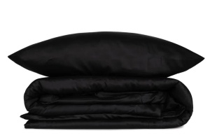 Set husa pilota + fata de perna, satin bumbac 100%, 135x200 cm + 80x80 cm, pat o persoana, negru - Verificat A · Re-Bloom