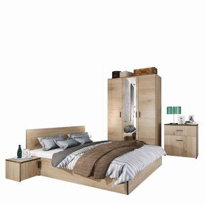 Set Mobila Dormitor Irim Treff , Pat 160x200 cm, Dulap, 2 Noptiere, Comoda, Culoare Castan, Resigilat, Grad B - Img 2