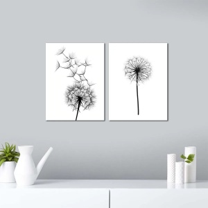 Set tablou decorativ Re-Bloom, 2 piese, model papadie, MDF, alb/negru, 30 x 40 cm - Img 2