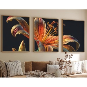 Set tablou decorativ Re-Bloom, 3 piese, model floral, MDF/lemn masiv, multicolor, 35 x 50 cm