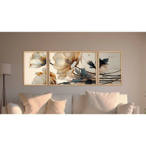 Set tablou decorativ Re-Bloom, 3 piese, model floral, MDF/lemn masiv, multicolor - Img 2