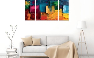 Set tablou decorativ Re-Bloom, 3 piese, panza/lemn, multicolor - Img 2