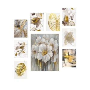 Set tablou decorativ Re-Bloom, 9 piese, model floral, MDF, multicolor, 70 x 70 cm