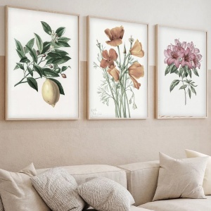 Set tablouri decorative Re-Bloom, 3 piese, model floral, MDF/lemn masiv, multicolor, 50 x 35 cm - Img 3
