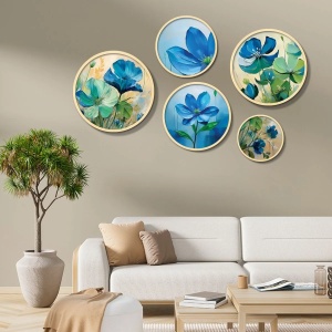 Set tablouri decorative Re-Bloom, 5 piese, model floral, multicolor - Img 1