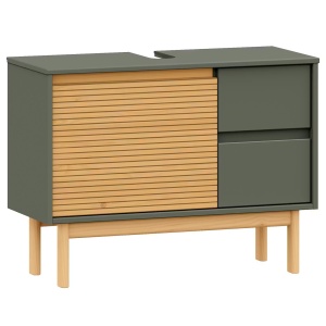 Stady dulap pentru lavoar 83x62x35 cm, 1 usa, 2 sertare, lemn masiv pin lacuit, verde/natur - Verificat A · Re-Bloom