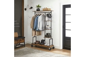 Stand pentru depozitarea hainelor Vasagle, metal/PAL, negru/maro rustic, 103,5 x 40 x 174,5 cm, Resigilat, Grad A - Img 3