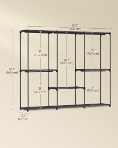 Stand pentru haine Songmics, otel/plastic, negru, 205 x 43 x 166 cm, Resigilat, Grad A - Img 2