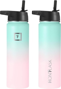 Sticla din otel inoxidabil IRON °FLASK, 3 capace, rece 24 ore / cald 12 ore, izolata, roz/albastru deschis, fara BPA, 700 ml - Img 5