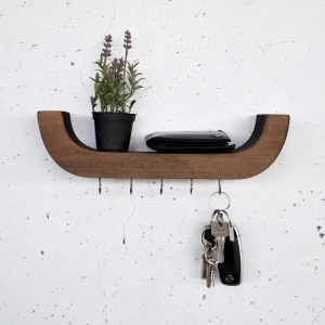 Suport chei perete 33x11x7 cm, lemn si metal, finisaj maro inchis cu detalii aurii, montaj rapid - Verificat A · Re-Bloom - Img 2