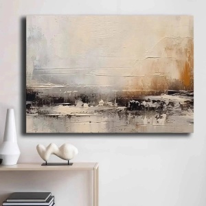 Tablou decorativ canvas 70x100 cm, panza 100% grosime 2.8mm, rama lemn pin 100%, alb/gri/auriu - Verificat A · Re-Bloom - Img 1