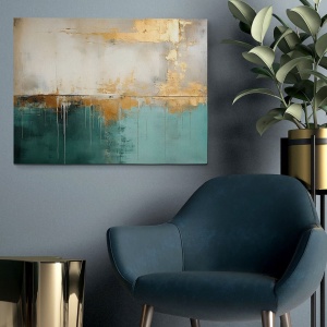 Tablou decorativ canvas 70x100 cm, panza/lemn, design modern, turcoaz/gri/auriu - Verificat A · Re-Bloom - Img 3