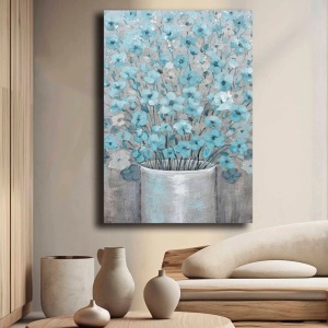 Tablou decorativ canvas model floral, 70x100 cm, panza/lemn, albastru/gri - Verificat A · Re-Bloom