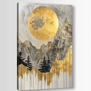 Tablou decorativ canvas model peisaj 70x100 cm, panza/lemn, auriu/gri - Verificat A · Re-Bloom - Img 2