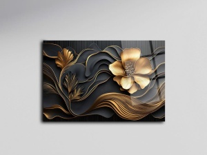 Tablou decorativ floral pe sticla acrilica 44x66 cm, 100% acril optic 3 mm, auriu/negru - Verificat A · Re-Bloom - Img 2