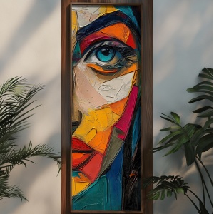 Tablou decorativ model fata MDF/lemn masiv 40x120x3.5 cm, format vertical, design artistic modern, multicolor - Verificat A · Re-Bloom