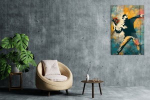 Tablou decorativ model floral canvas 44x66 cm, panza/lemn, auriu/negru - Verificat A · Re-Bloom - Img 3