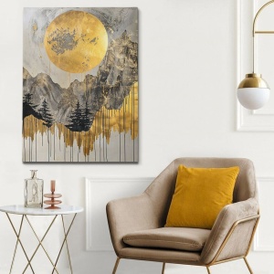 Tablou decorativ Re-Bloom, lemn/panza, gri/auriu, 70 x 100 x 3 cm - Img 3
