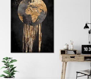 Tablou decorativ Re-Bloom, lemn/panza, negru/auriu, 50 x 70 cm - Img 2