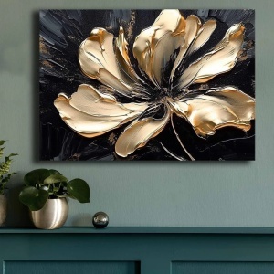 Tablou decorativ Re-Bloom, lemn/panza, negru/auriu, 70 x 100 cm - Img 3