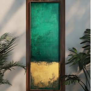 Tablou decorativ Re-Bloom, MDF/lemn masiv, verde/auriu/maro, 40 x 120 x 3,5 cm - Img 2